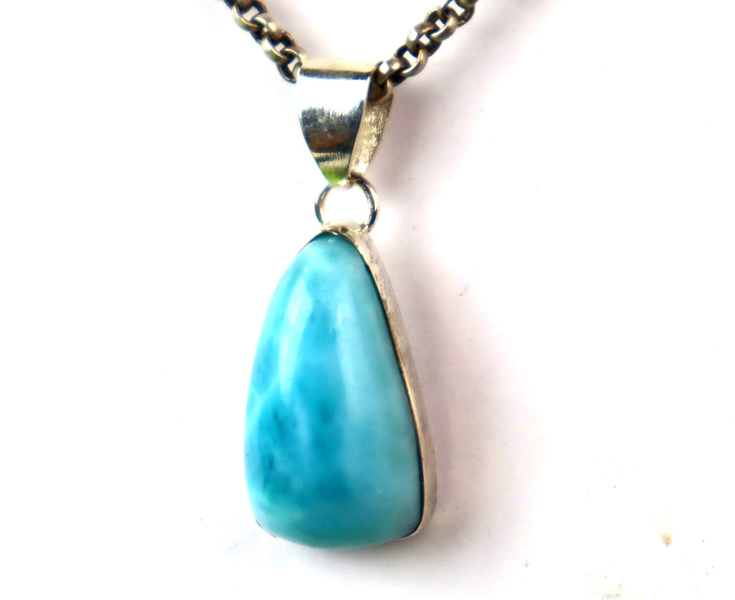Natural Deep Blue Larimar .925 Sterling Silver Pendant 32mm – photo 7