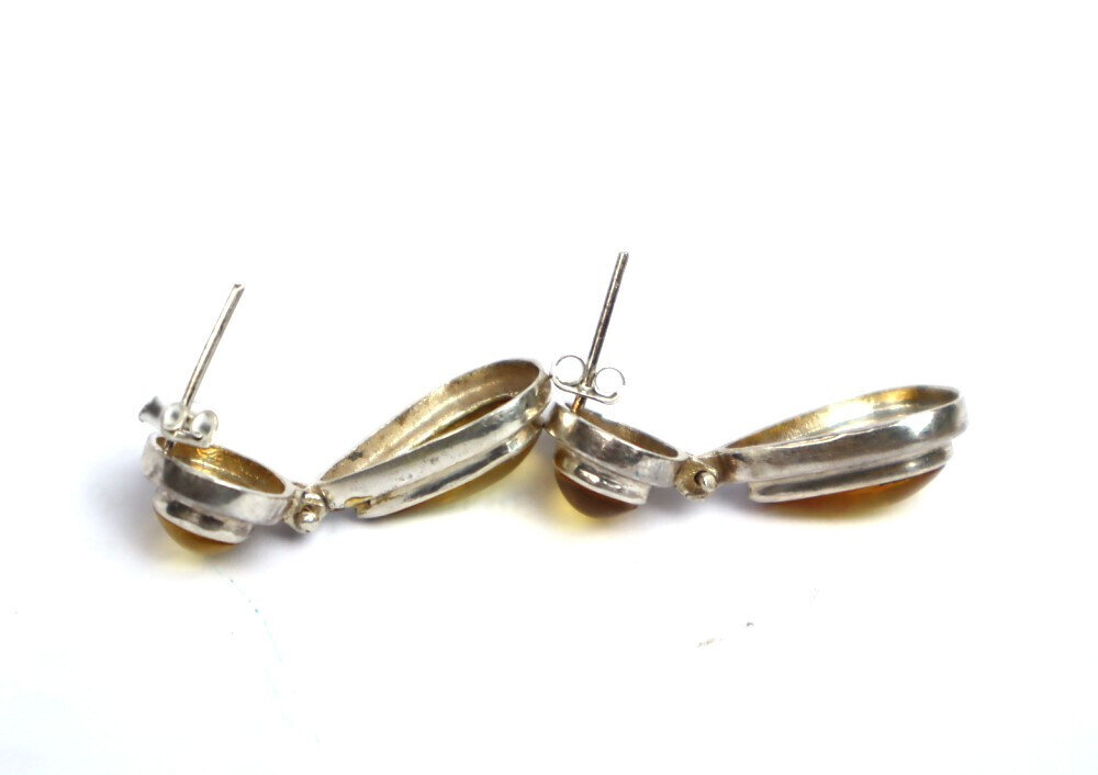 Exquisite Natural Clear Orange Yellow Amber .925 Sterling Silver Earrings 32.0mm – photo 8