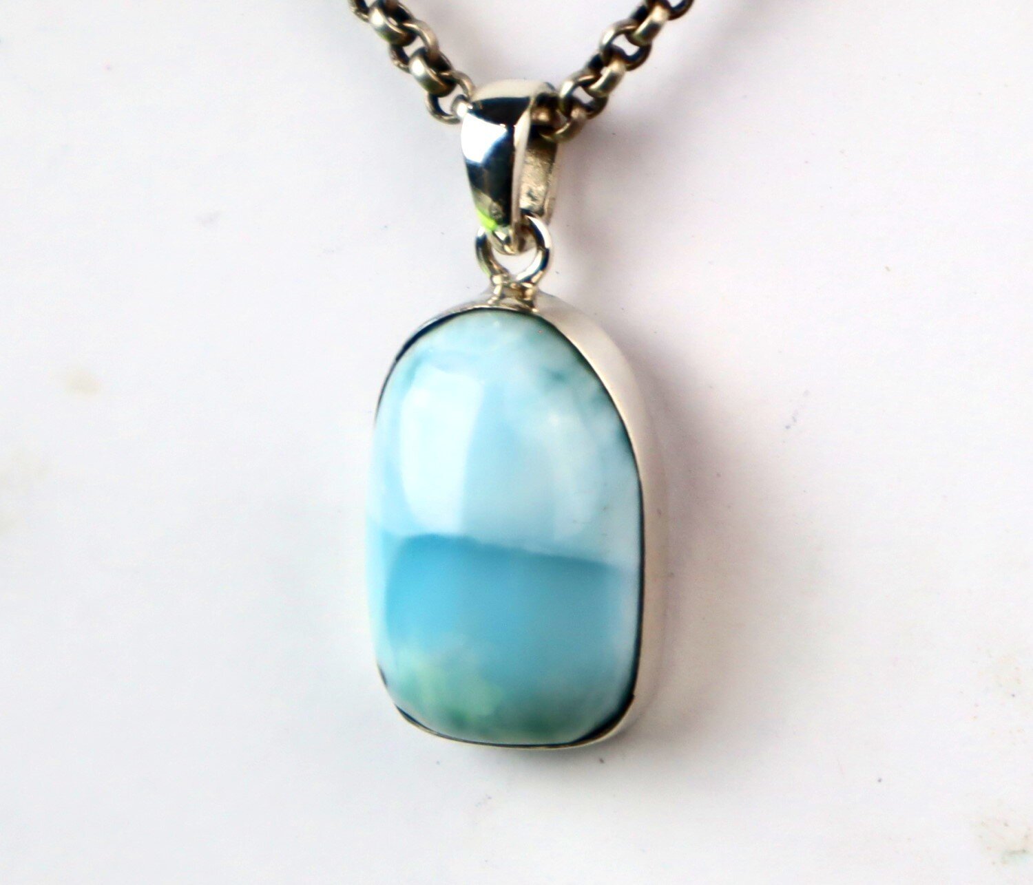 Charming Design Natural Light Blue Larimar .925 Sterling Silver Pendant 31mm – photo 5