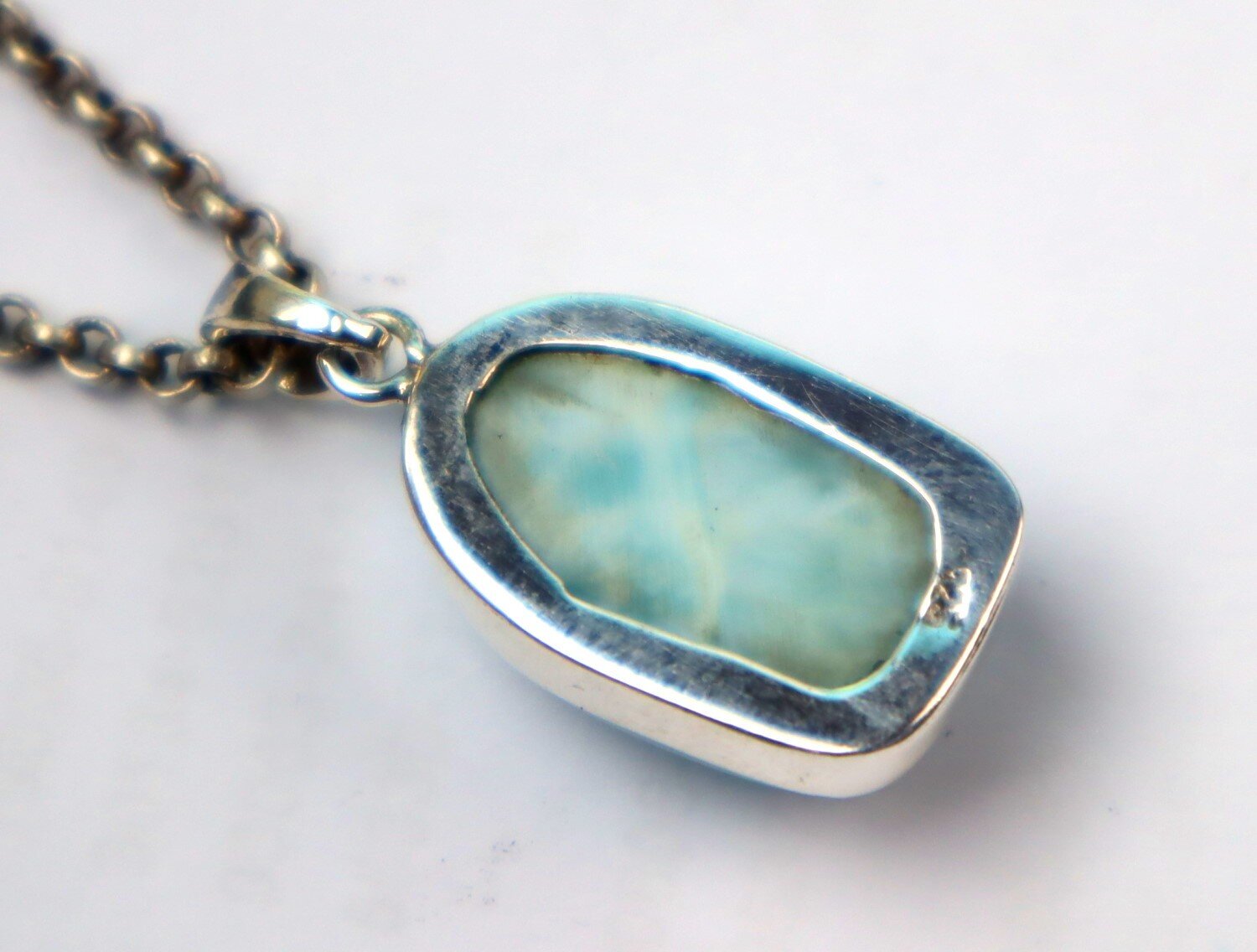 Charming Design Natural Light Blue Larimar .925 Sterling Silver Pendant 31mm – photo 6