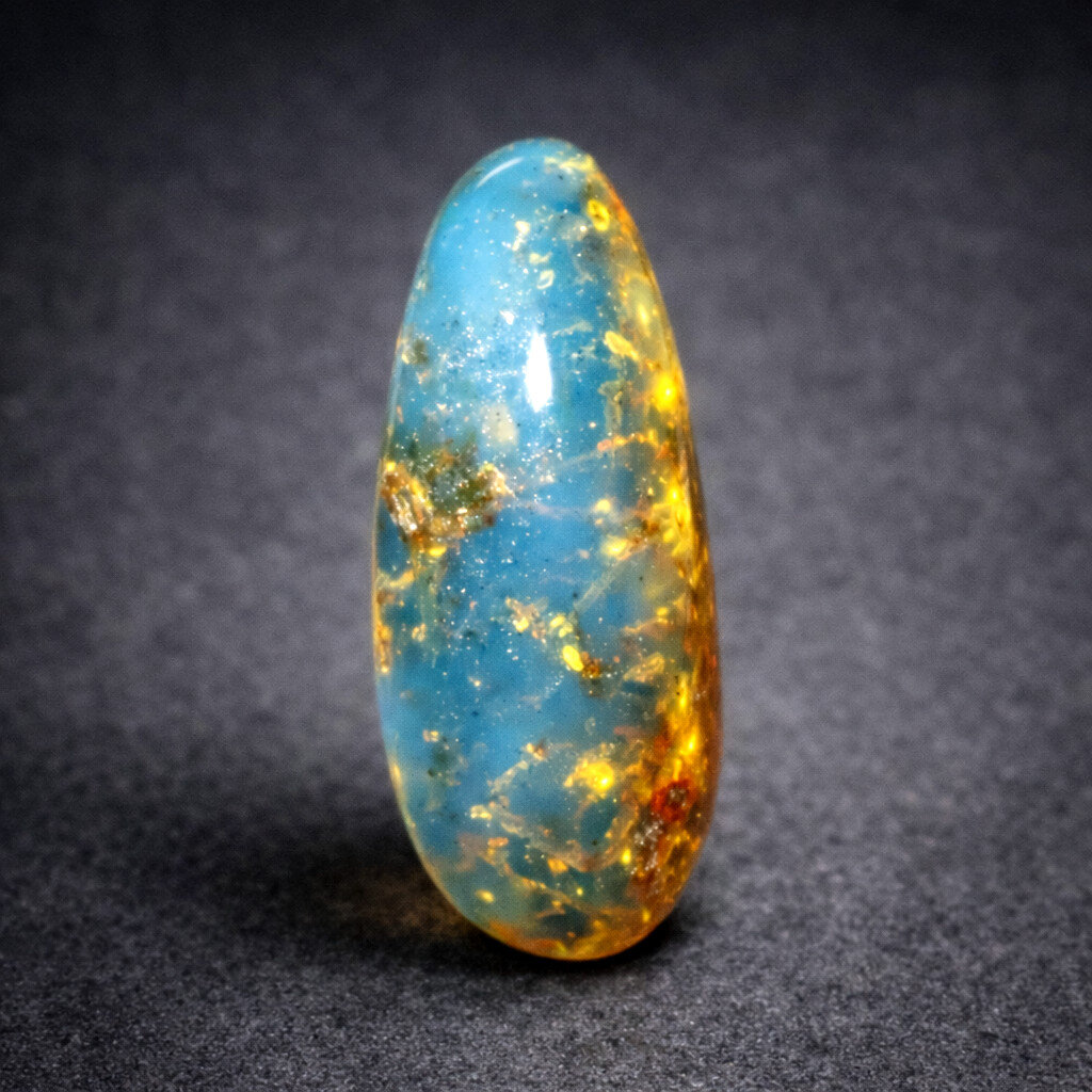 Natural Dominican Clear Volcanic Blue Amber Polished Stone 20mm