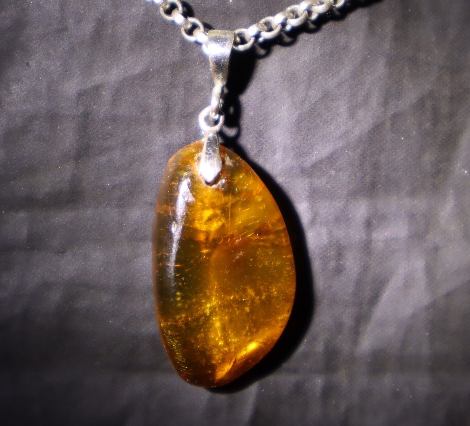 Lovely Natural Clear Light Orange Insect Amber .925 Sterling Silver Pendant 38mm – photo 6