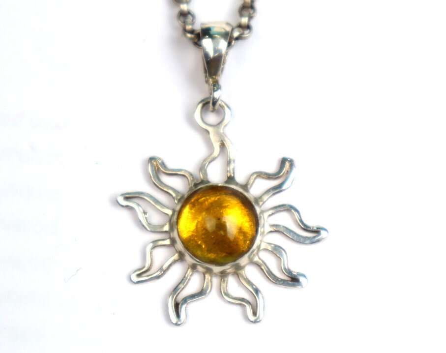 Lovely Natural Clear Orange Yellow Amber .925 Sterling Silver Sun Pendant 38mm – photo 6